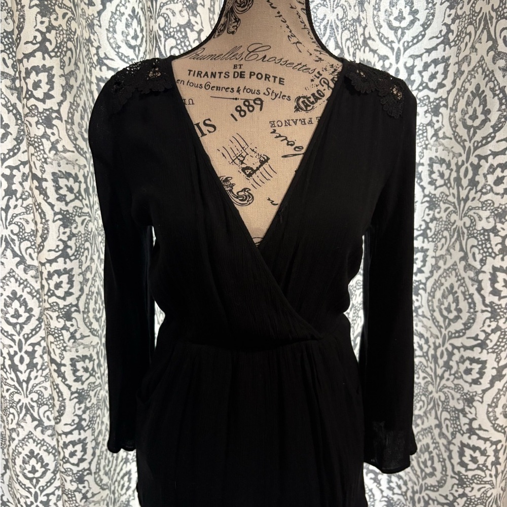 Elegant Black Wrap romper with Lace Detail